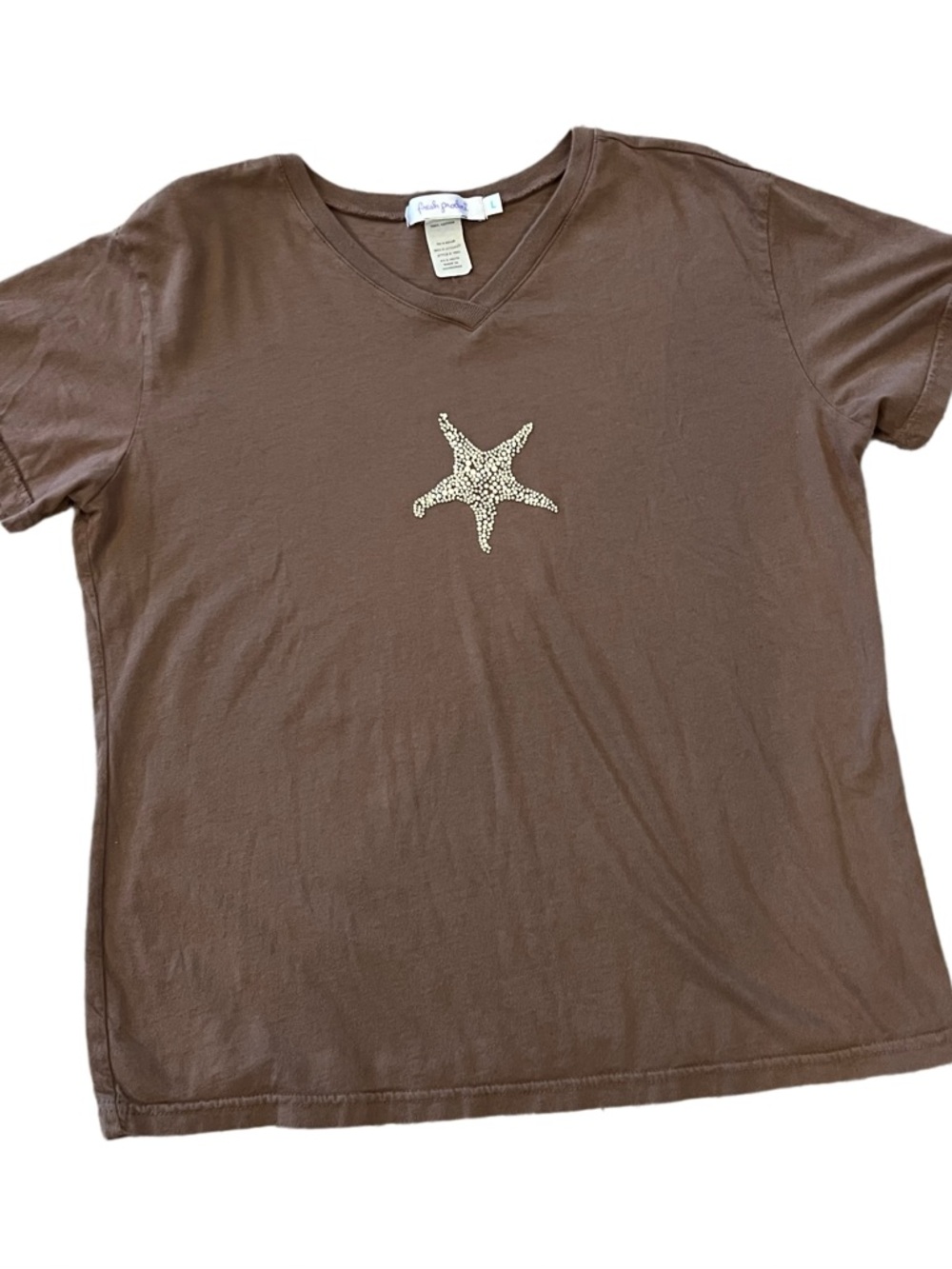 fresh produce Brown V-Neck Cotton Tee
